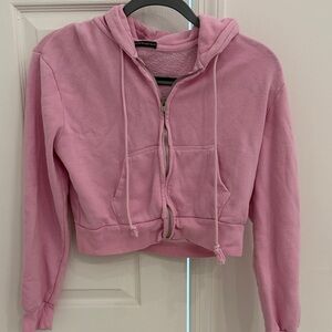 Brandy Melville Light Pink Zip-Up Cropped Hoodie One Size